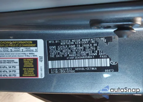 2010 Toyota Camry Le z USA, uszkodzony, nr VIN 4T4BF3EK6AR058841